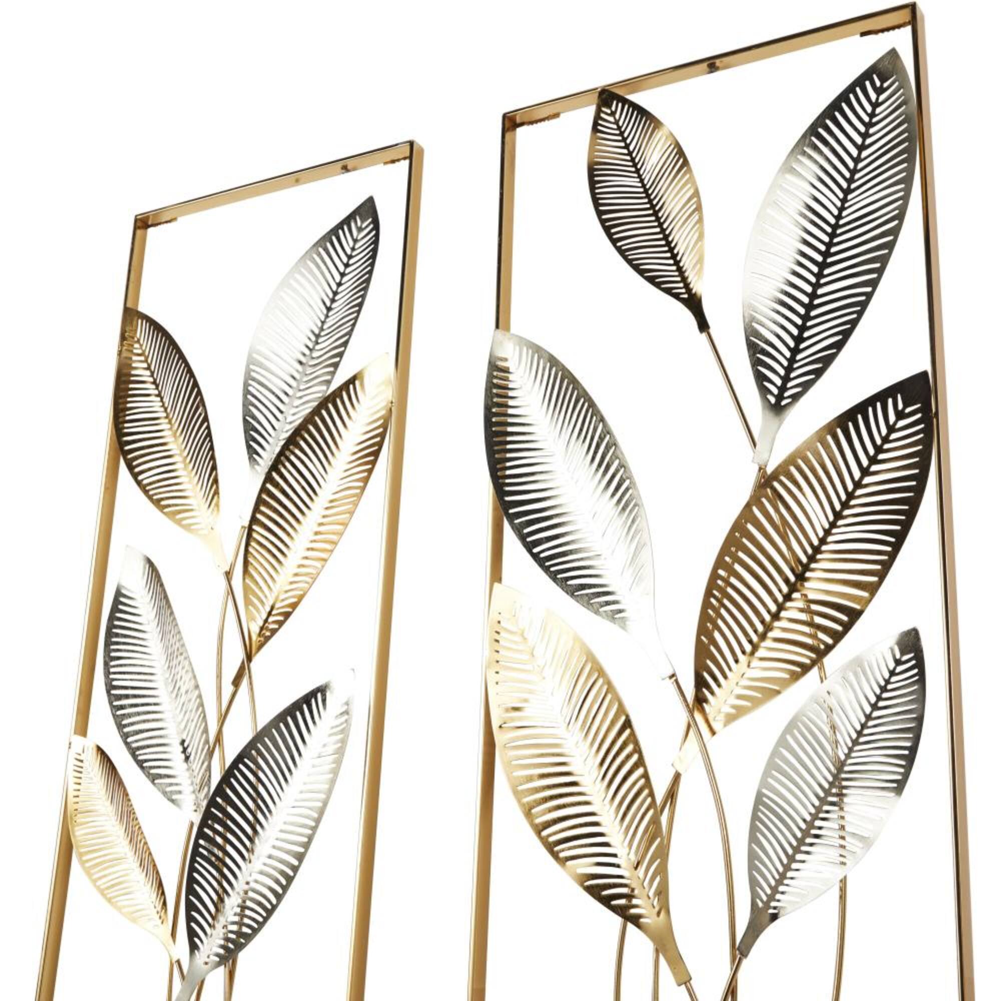 35.5" x 14.5" Gold with Silver Accents Metallic Leaf Cutout Wall Décor, 2ct.